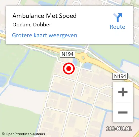 Locatie op kaart van de 112 melding: Ambulance Met Spoed Naar Obdam, Dobber op 1 december 2022 06:46