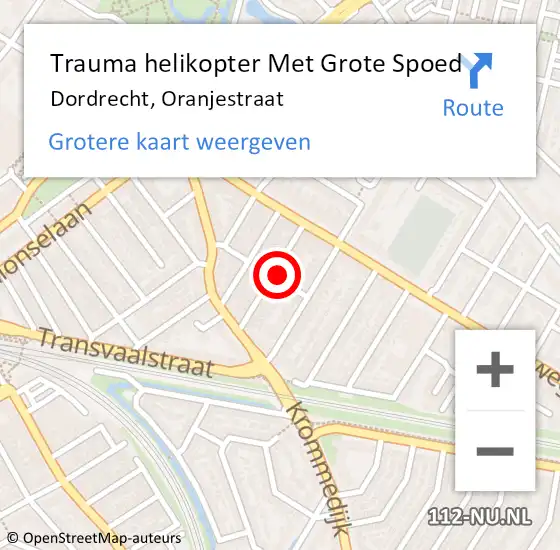 Locatie op kaart van de 112 melding: Trauma helikopter Met Grote Spoed Naar Dordrecht, Oranjestraat op 1 december 2022 07:27