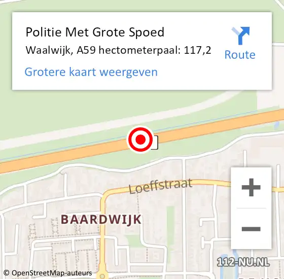 Locatie op kaart van de 112 melding: Politie Met Grote Spoed Naar Waalwijk, A59 hectometerpaal: 117,2 op 1 december 2022 07:43