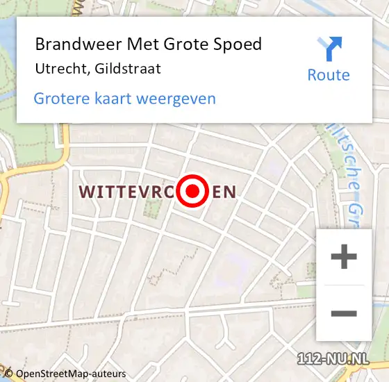 Locatie op kaart van de 112 melding: Brandweer Met Grote Spoed Naar Utrecht, Gildstraat op 1 december 2022 07:45