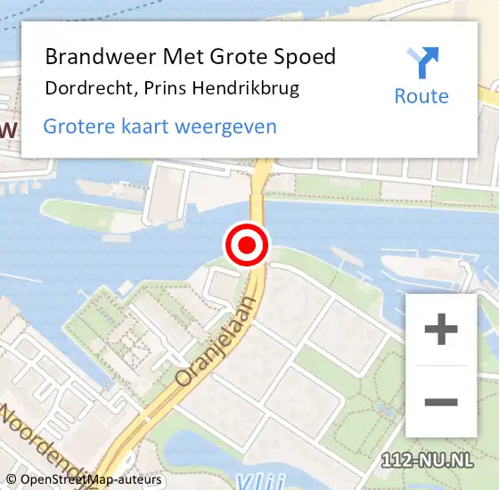 Locatie op kaart van de 112 melding: Brandweer Met Grote Spoed Naar Dordrecht, Prins Hendrikbrug op 1 december 2022 07:57