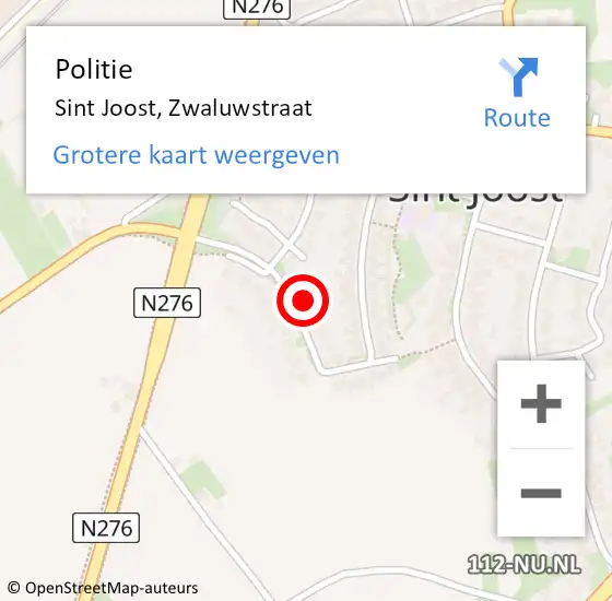 Locatie op kaart van de 112 melding: Politie Sint Joost, Zwaluwstraat op 1 december 2022 08:16