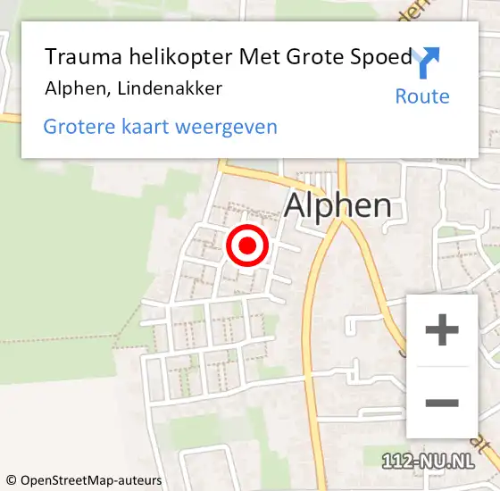 Locatie op kaart van de 112 melding: Trauma helikopter Met Grote Spoed Naar Alphen, Lindenakker op 1 december 2022 08:29