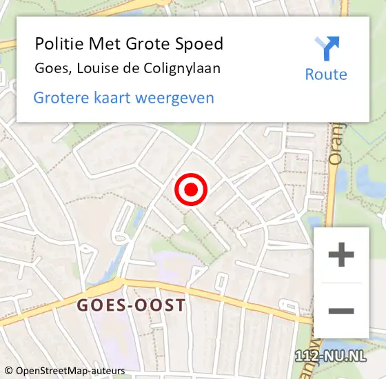 Locatie op kaart van de 112 melding: Politie Met Grote Spoed Naar Goes, Louise de Colignylaan op 1 december 2022 08:31