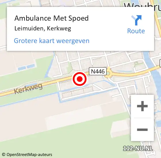 Locatie op kaart van de 112 melding: Ambulance Met Spoed Naar Leimuiden, Kerkweg op 1 december 2022 08:37