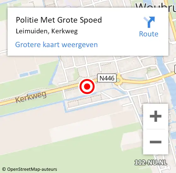 Locatie op kaart van de 112 melding: Politie Met Grote Spoed Naar Leimuiden, Kerkweg op 1 december 2022 08:39