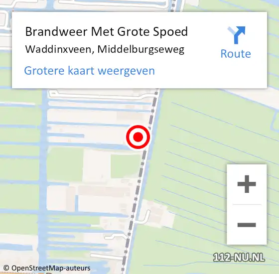 Locatie op kaart van de 112 melding: Brandweer Met Grote Spoed Naar Waddinxveen, Middelburgseweg op 1 december 2022 08:47