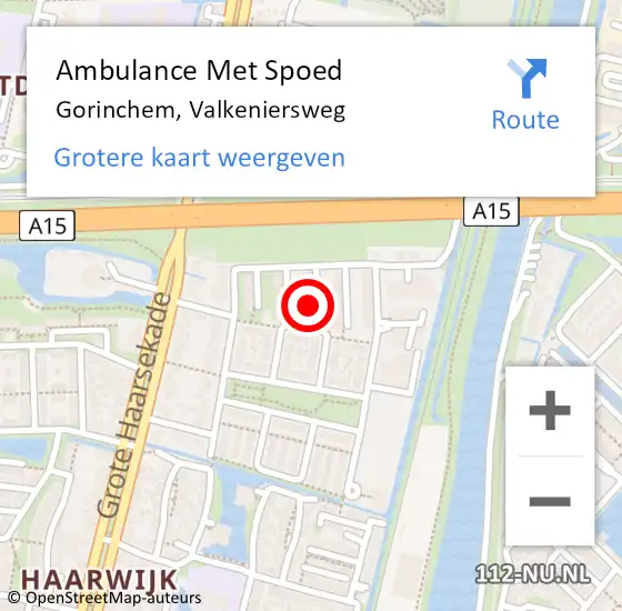 Locatie op kaart van de 112 melding: Ambulance Met Spoed Naar Gorinchem, Valkeniersweg op 1 december 2022 09:14