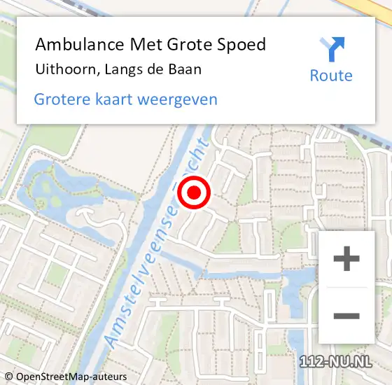 Locatie op kaart van de 112 melding: Ambulance Met Grote Spoed Naar Uithoorn, Langs de Baan op 1 december 2022 09:19