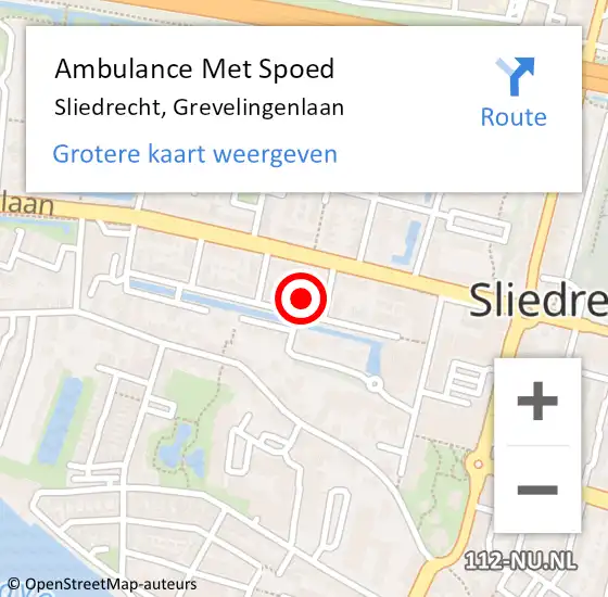 Locatie op kaart van de 112 melding: Ambulance Met Spoed Naar Sliedrecht, Grevelingenlaan op 1 december 2022 09:24