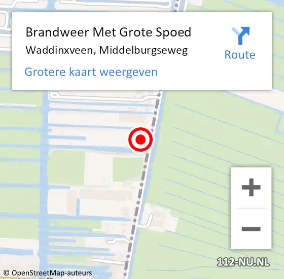 Locatie op kaart van de 112 melding: Brandweer Met Grote Spoed Naar Waddinxveen, Middelburgseweg op 1 december 2022 09:32