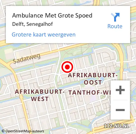 Locatie op kaart van de 112 melding: Ambulance Met Grote Spoed Naar Delft, Senegalhof op 1 december 2022 09:34