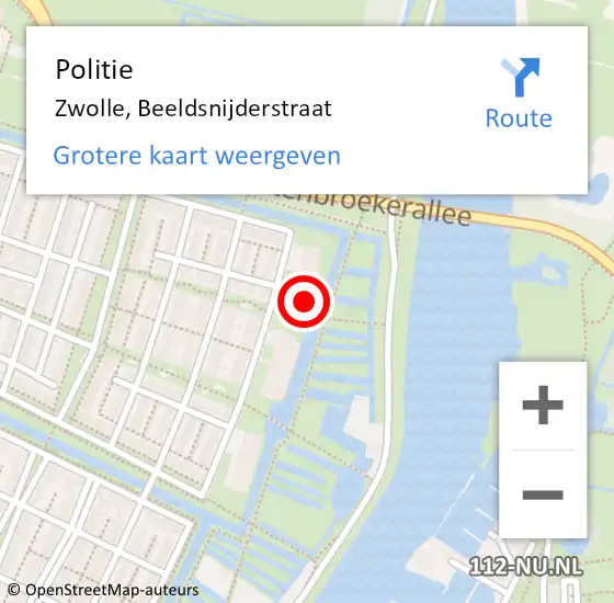 Locatie op kaart van de 112 melding: Politie Zwolle, Beeldsnijderstraat op 1 december 2022 09:44