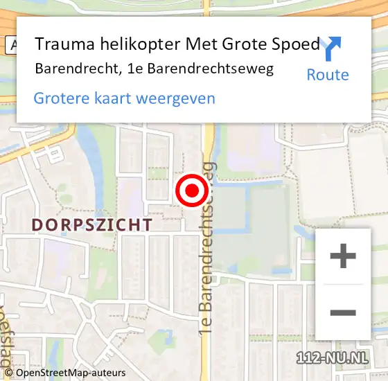 Locatie op kaart van de 112 melding: Trauma helikopter Met Grote Spoed Naar Barendrecht, 1e Barendrechtseweg op 1 december 2022 09:51