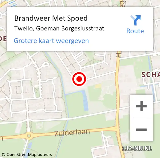 Locatie op kaart van de 112 melding: Brandweer Met Spoed Naar Twello, Goeman Borgesiusstraat op 1 december 2022 10:05