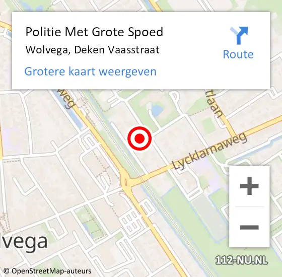 Locatie op kaart van de 112 melding: Politie Met Grote Spoed Naar Wolvega, Deken Vaasstraat op 1 december 2022 10:07