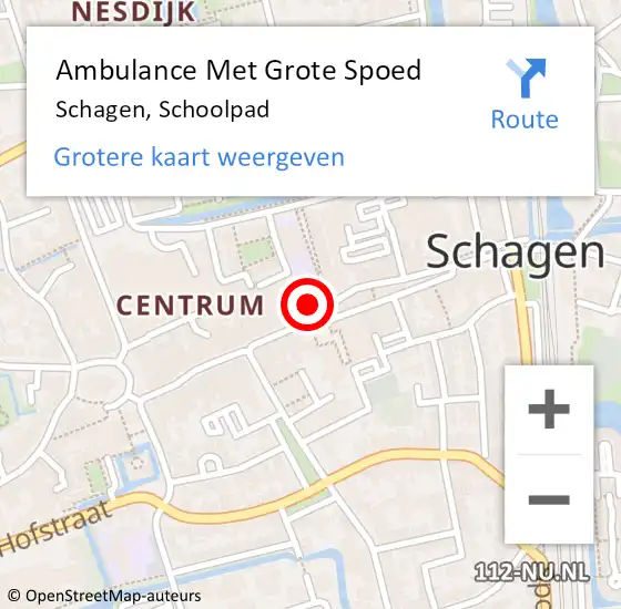 Locatie op kaart van de 112 melding: Ambulance Met Grote Spoed Naar Schagen, Schoolpad op 1 december 2022 10:26