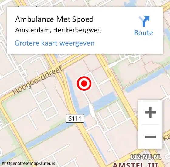 Locatie op kaart van de 112 melding: Ambulance Met Spoed Naar Amsterdam, Herikerbergweg op 1 december 2022 11:00