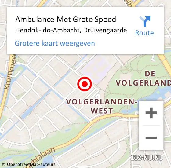 Locatie op kaart van de 112 melding: Ambulance Met Grote Spoed Naar Hendrik-Ido-Ambacht, Druivengaarde op 1 december 2022 11:14