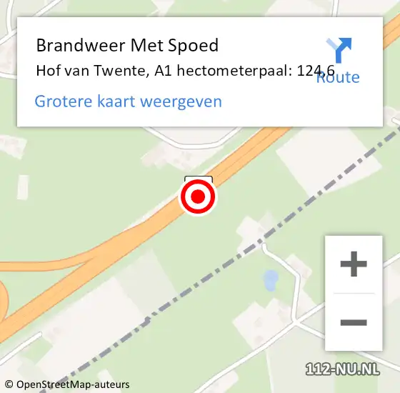 Locatie op kaart van de 112 melding: Brandweer Met Spoed Naar Hof van Twente, A1 hectometerpaal: 124,6 op 1 december 2022 11:31