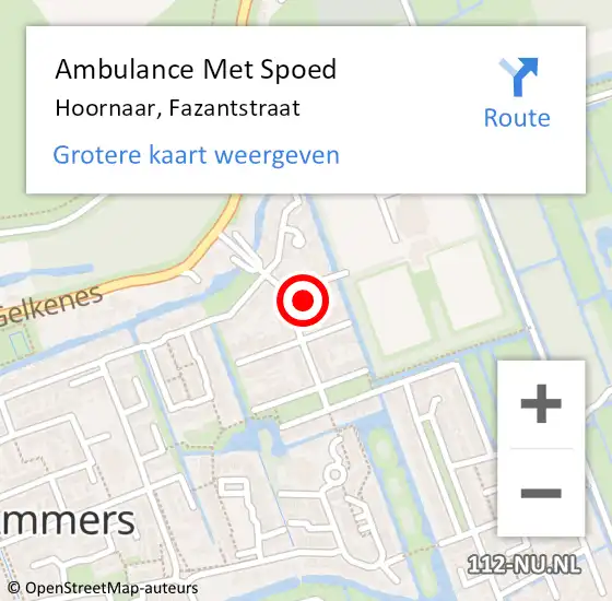 Locatie op kaart van de 112 melding: Ambulance Met Spoed Naar Hoornaar, Fazantstraat op 1 december 2022 11:45