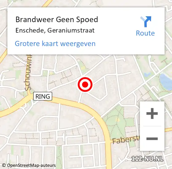 Locatie op kaart van de 112 melding: Brandweer Geen Spoed Naar Enschede, Geraniumstraat op 1 december 2022 11:49