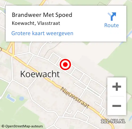 Locatie op kaart van de 112 melding: Brandweer Met Spoed Naar Koewacht, Vlasstraat op 1 december 2022 11:56