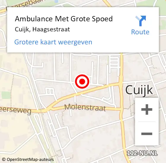 Locatie op kaart van de 112 melding: Ambulance Met Grote Spoed Naar Cuijk, Haagsestraat op 1 december 2022 12:17