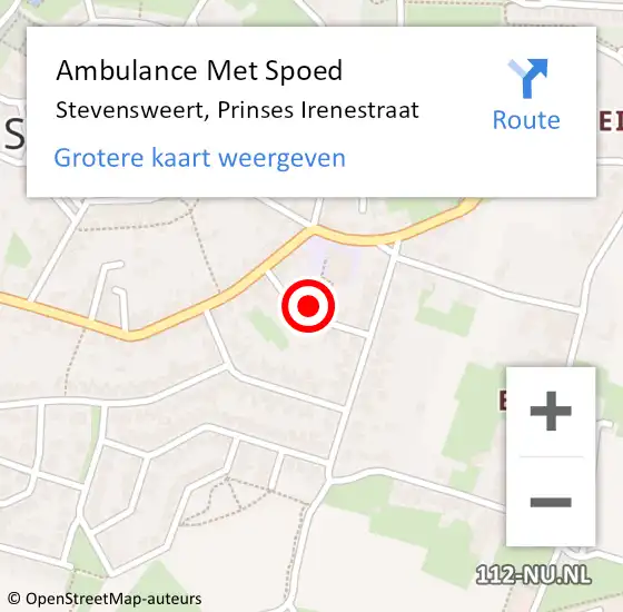 Locatie op kaart van de 112 melding: Ambulance Met Spoed Naar Stevensweert, Prinses Irenestraat op 6 augustus 2014 21:15