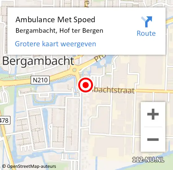 Locatie op kaart van de 112 melding: Ambulance Met Spoed Naar Bergambacht, Hof ter Bergen op 1 december 2022 12:28