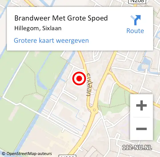 Locatie op kaart van de 112 melding: Brandweer Met Grote Spoed Naar Hillegom, Sixlaan op 1 december 2022 12:33