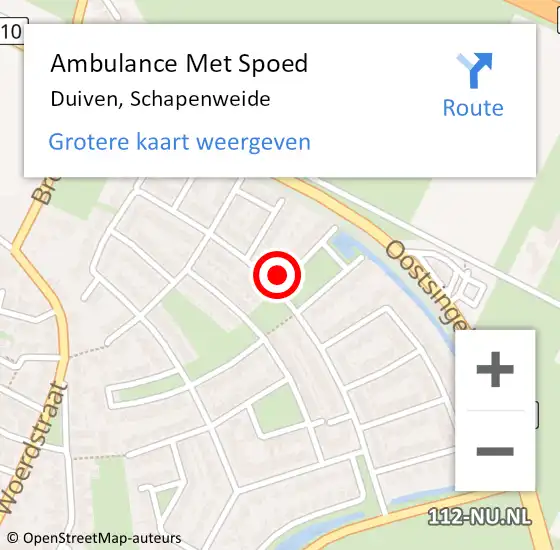 Locatie op kaart van de 112 melding: Ambulance Met Spoed Naar Duiven, Schapenweide op 1 december 2022 12:36