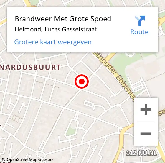 Locatie op kaart van de 112 melding: Brandweer Met Grote Spoed Naar Helmond, Lucas Gasselstraat op 1 december 2022 12:39