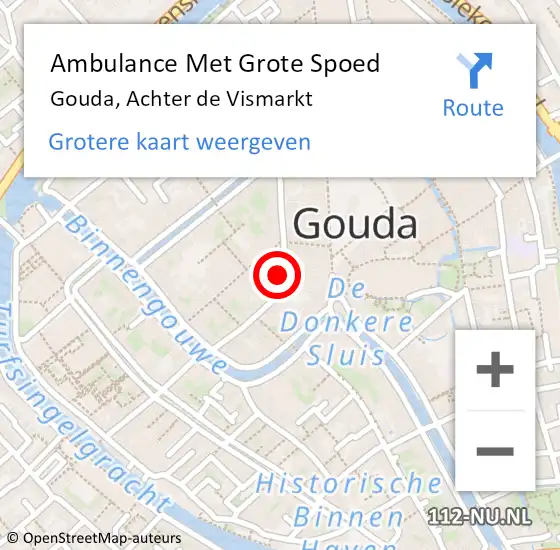 Locatie op kaart van de 112 melding: Ambulance Met Grote Spoed Naar Gouda, Achter de Vismarkt op 1 december 2022 13:00