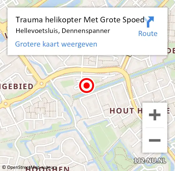 Locatie op kaart van de 112 melding: Trauma helikopter Met Grote Spoed Naar Hellevoetsluis, Dennenspanner op 1 december 2022 13:06