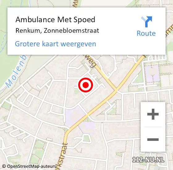 Locatie op kaart van de 112 melding: Ambulance Met Spoed Naar Renkum, Zonnebloemstraat op 1 december 2022 13:08