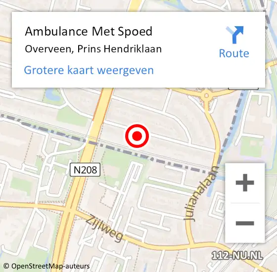 Locatie op kaart van de 112 melding: Ambulance Met Spoed Naar Overveen, Prins Hendriklaan op 1 december 2022 13:09