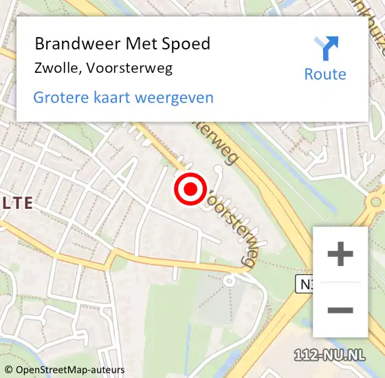 Locatie op kaart van de 112 melding: Brandweer Met Spoed Naar Zwolle, Voorsterweg op 1 december 2022 13:35