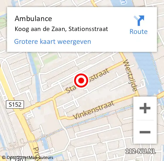 Locatie op kaart van de 112 melding: Ambulance Koog aan de Zaan, Stationsstraat op 1 december 2022 13:46