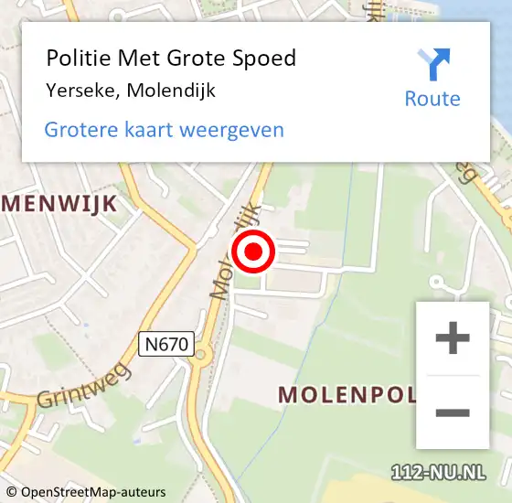 Locatie op kaart van de 112 melding: Politie Met Grote Spoed Naar Yerseke, Molendijk op 1 december 2022 13:50