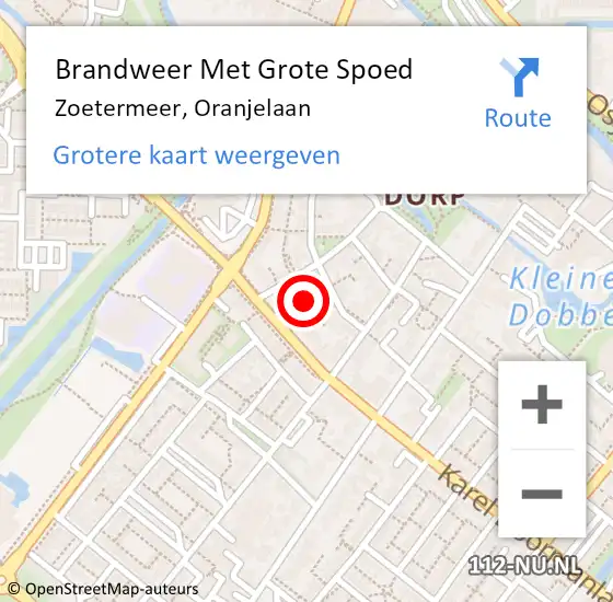Locatie op kaart van de 112 melding: Brandweer Met Grote Spoed Naar Zoetermeer, Oranjelaan op 1 december 2022 14:12