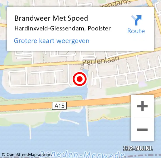 Locatie op kaart van de 112 melding: Brandweer Met Spoed Naar Hardinxveld-Giessendam, Poolster op 1 december 2022 14:18