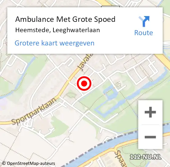 Locatie op kaart van de 112 melding: Ambulance Met Grote Spoed Naar Heemstede, Leeghwaterlaan op 1 december 2022 14:50