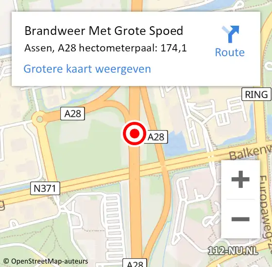 Locatie op kaart van de 112 melding: Brandweer Met Grote Spoed Naar Assen, A28 hectometerpaal: 174,1 op 1 december 2022 15:02