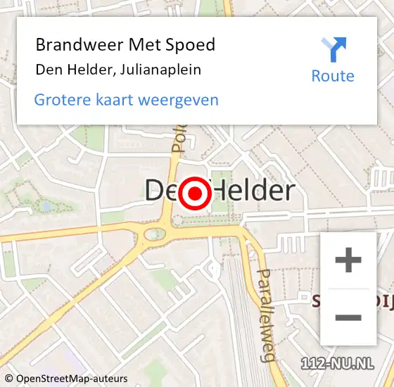 Locatie op kaart van de 112 melding: Brandweer Met Spoed Naar Den Helder, Julianaplein op 1 december 2022 15:11