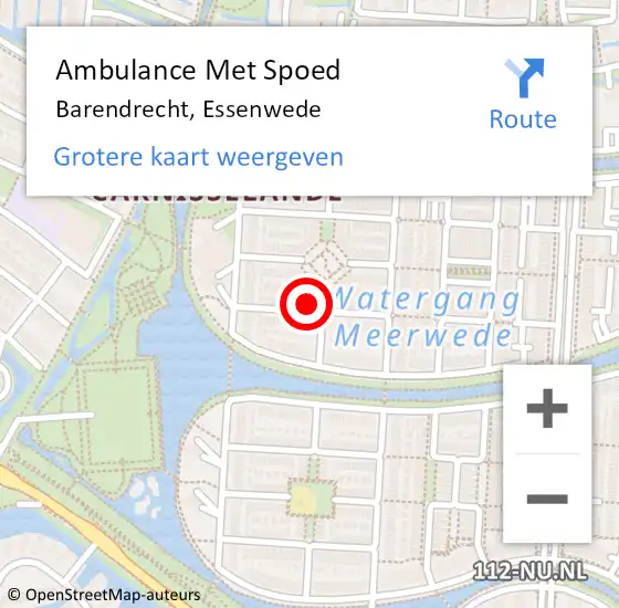 Locatie op kaart van de 112 melding: Ambulance Met Spoed Naar Barendrecht, Essenwede op 1 december 2022 16:28