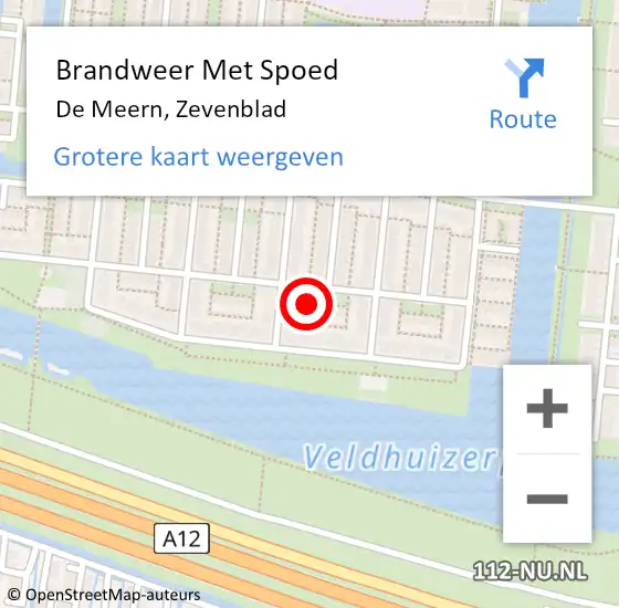 Locatie op kaart van de 112 melding: Brandweer Met Spoed Naar De Meern, Zevenblad op 1 december 2022 16:31