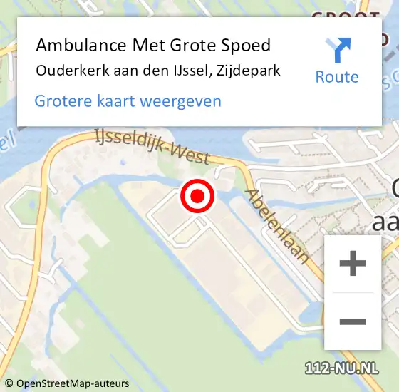 Locatie op kaart van de 112 melding: Ambulance Met Grote Spoed Naar Ouderkerk aan den IJssel, Zijdepark op 1 december 2022 16:33