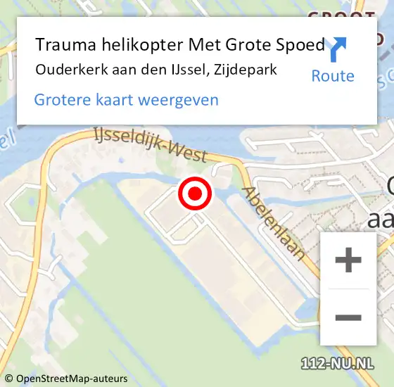 Locatie op kaart van de 112 melding: Trauma helikopter Met Grote Spoed Naar Ouderkerk aan den IJssel, Zijdepark op 1 december 2022 16:33