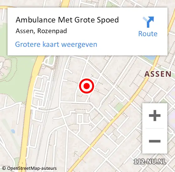 Locatie op kaart van de 112 melding: Ambulance Met Grote Spoed Naar Assen, Rozenpad op 1 december 2022 16:48